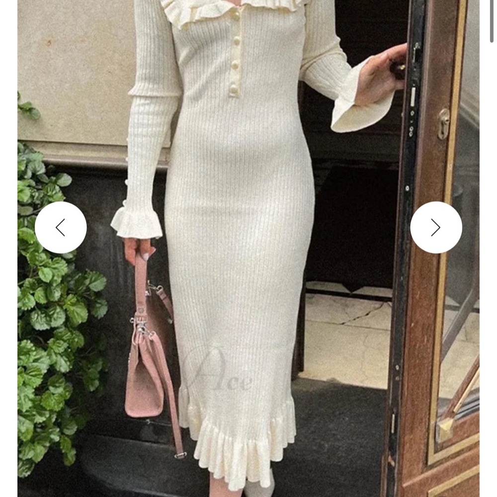 Elegant Cream Ribbed Dress